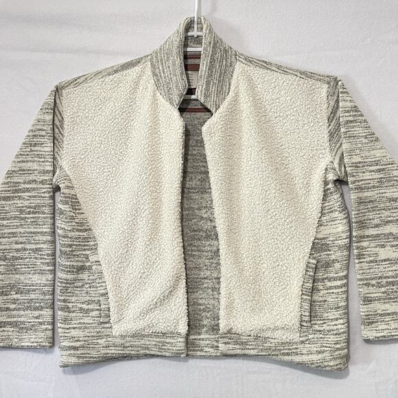 Saturday Sunday Anthropologie Sherpa Cardigan Jacket Gray White Womens Medium - Picture 1 of 12